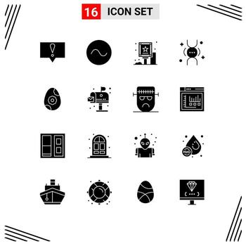 conjunto de glifos sólidos de interfaz móvil de 16 pictogramas de elementos de diseño vectorial editables de herencia de huevo de cartelera de pascua de la ciudad vector