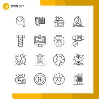 16 Icon Set Line Style Icon Pack Outline Symbols isolated on White Backgound for Responsive Website Designing vector