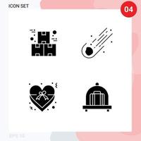 Pictogram Set of 4 Simple Solid Glyphs of box comet product astronomy insignia Editable Vector Design Elements