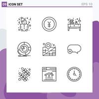 9 Universal Outlines Set for Web and Mobile Applications location diagram desk business analysis Editable Vector Design Elements