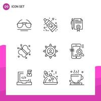 Outline Icon set Pack of 9 Line Icons isolated on White Background for responsive Website Design Print and Mobile Applications vector