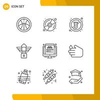 9 Icon Set Line Style Icon Pack Outline Symbols isolated on White Backgound for Responsive Website Designing vector