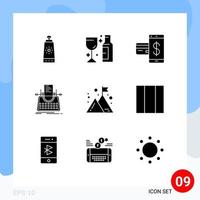 Set of 9 Commercial Solid Glyphs pack for business typewriter cashless story article Editable Vector Design Elements