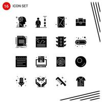 Collection of 16 Vector Icons in solid style Pixle Perfect Glyph Symbols for Web and Mobile Solid Icon Signs on White Background 16 Icons