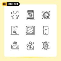 Group of 9 Modern Outlines Set for find document globe data world Editable Vector Design Elements