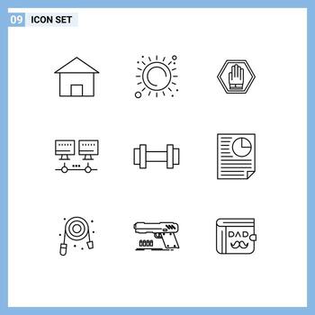 Pictogram Set of 9 Simple Outlines of gym network heat computer traffic Editable Vector Design Elements