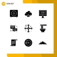 9 Universal Solid Glyphs Set for Web and Mobile Applications connections gear computer consulting business Editable Vector Design Elements