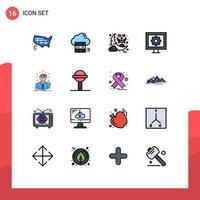 conjunto de 16 iconos de interfaz de usuario modernos símbolos signos para gerente tv compartir entretenimiento fantasma elementos de diseño de vectores creativos editables