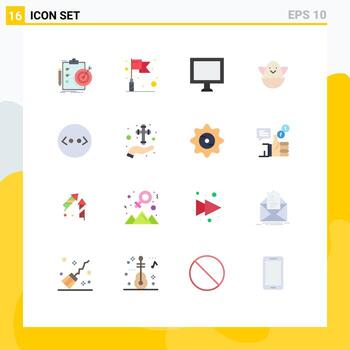 Set of 16 Vector Flat Colors on Grid for care code computer brackets egg Editable Pack of Creative Vector Design Elements
