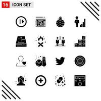 conjunto perfecto de píxeles de 16 iconos sólidos conjunto de iconos de glifos para el diseño de sitios web y la interfaz de aplicaciones móviles vector