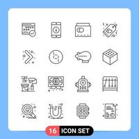 16 Line Black Icon Pack Outline Symbols for Mobile Apps isolated on white background 16 Icons Set vector