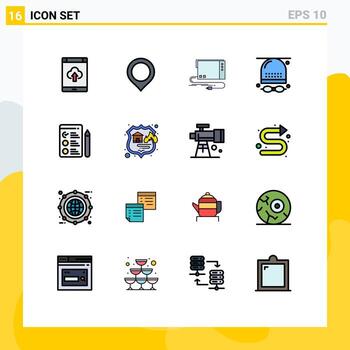 16 líneas llenas de colores planos universales establecidas para aplicaciones web y móviles gafas atletismo marcar actividades interfaz elementos de diseño de vectores creativos editables