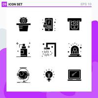 Set of 9 icons in solid style Creative Glyph Symbols for Website Design and Mobile Apps Simple Solid Icon Sign Isolated on White Background 9 Icons vector