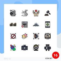 Flat Color Filled Line Pack of 16 Universal Symbols of gdpr coins care cash judge Editable Creative Vector Design Elements