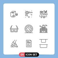 Modern Set of 9 Outlines Pictograph of clocks stereo box glasses glasses Editable Vector Design Elements