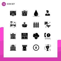 Pack of 16 Modern Solid Glyphs Signs and Symbols for Web Print Media such as user man kit happy client Editable Vector Design Elements