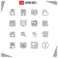 Modern Set of 16 Outlines and symbols such as sun beach document cloud media Editable Vector Design Elements