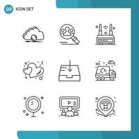 Vector Pack of 9 Outline Symbols Line Style Icon Set on White Background for Web and Mobile