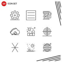 Collection of 9 Vector Icons in Line style Pixle Perfect Outline Symbols for Web and Mobile Line Icon Signs on White Background 9 Icons