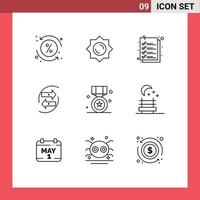 Pictogram Set of 9 Simple Outlines of award money checkout exchang chart Editable Vector Design Elements