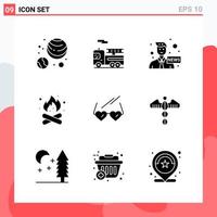 Collection of 9 Vector Icons in solid style Modern Glyph Symbols for Web and Mobile Solid Icon Sign Isolated on White Background 9 Icons