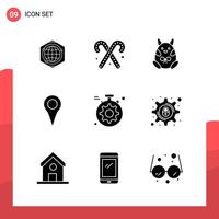 Pack of 9 Universal Glyph Icons for Print Media on White Background vector