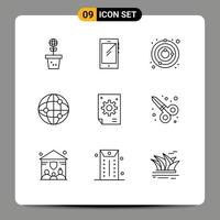 9 Thematic Vector Outlines and Editable Symbols of business globe android world space Editable Vector Design Elements