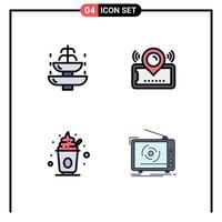 Modern Set of 4 Filledline Flat Colors and symbols such as fountain cinema tourism pin party Editable Vector Design Elements