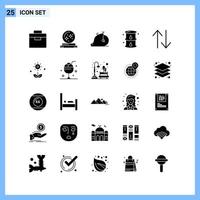 25 iconos estilo sólido símbolos de glifo creativo signo de icono sólido negro aislado sobre fondo blanco vector