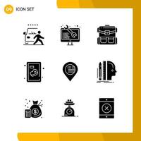 9 Icon Set Solid Style Icon Pack Glyph Symbols isolated on White Backgound for Responsive Website Designing vector