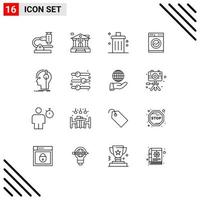 Pack of 16 Modern Outlines Signs and Symbols for Web Print Media such as headphones washing bin machine remove Editable Vector Design Elements