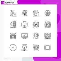Set of 16 Modern UI Icons Symbols Signs for seo business cloudy bar chart Editable Vector Design Elements