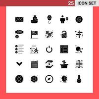 25 Thematic Vector Solid Glyphs and Editable Symbols of profile description shipping body hook Editable Vector Design Elements