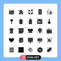 25 Solid Black Icon Pack Glyph Symbols for Mobile Apps isolated on white background 25 Icons Set vector