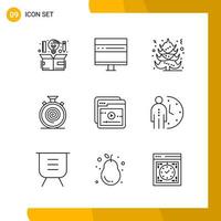 9 Icon Set Line Style Icon Pack Outline Symbols isolated on White Backgound for Responsive Website Designing vector