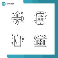 Vector Pack of 4 Outline Symbols Line Style Icon Set on White Background for Web and Mobile