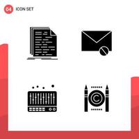 Pack of 4 Universal Glyph Icons for Print Media on White Background vector