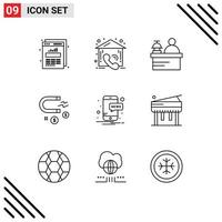 Universal Icon Symbols Group of 9 Modern Outlines of notification mobile concierge magnet business Editable Vector Design Elements