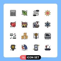 Group of 16 Modern Flat Color Filled Lines Set for like favorite sata power solar Editable Creative Vector Design Elements