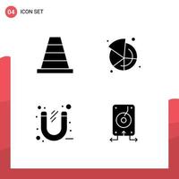 Pictogram Set of 4 Simple Solid Glyphs of cone office chart share tool Editable Vector Design Elements