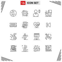 Universal Icon Symbols Group of 16 Modern Outlines of ram hardware edit shower bathroom Editable Vector Design Elements