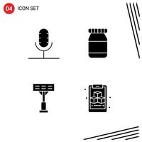 Solid Glyph Pack of 4 Universal Symbols of audio stadium microphone flask cube Editable Vector Design Elements