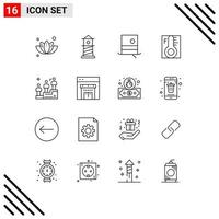 Group of 16 Outlines Signs and Symbols for podium race temperature hat sun light Editable Vector Design Elements