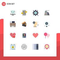 16 User Interface Flat Color Pack of modern Signs and Symbols of creditcard education printing desk factory Editable Pack of Creative Vector Design Elements