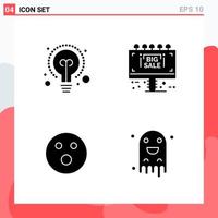 Collection of 4 Vector Icons in solid style Modern Glyph Symbols for Web and Mobile Solid Icon Sign Isolated on White Background 4 Icons