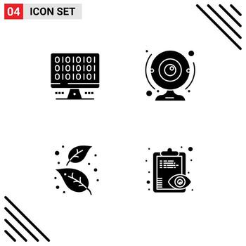 Editable Vector Line Pack of 4 Simple Solid Glyphs of web ash server webcam leaf Editable Vector Design Elements