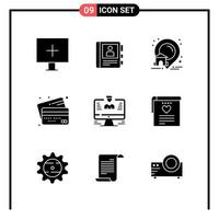 conjunto de 9 iconos de estilo sólido para web y símbolos de glifos móviles para imprimir signos de iconos sólidos aislados en fondo blanco vector