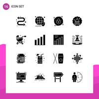 Modern Set of 16 Solid Glyphs Pictograph of baby carriage eid computer graphics muslim mosque Editable Vector Design Elements