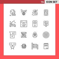 Group of 16 Modern Outlines Set for bedroom hardware hand phone buy Editable Vector Design Elements