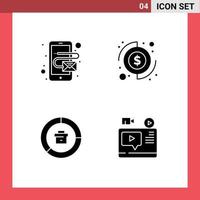 4 concepto de glifo sólido para sitios web móviles y aplicaciones dirección datos presupuesto dinero informe elementos de diseño vectorial editables vector